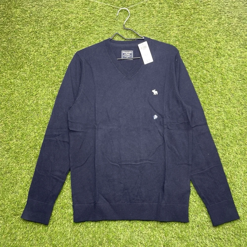 Abercrombie & Fitch Mens Merino Wool Sweater Mens Medium Blue Dress Preppy NWT